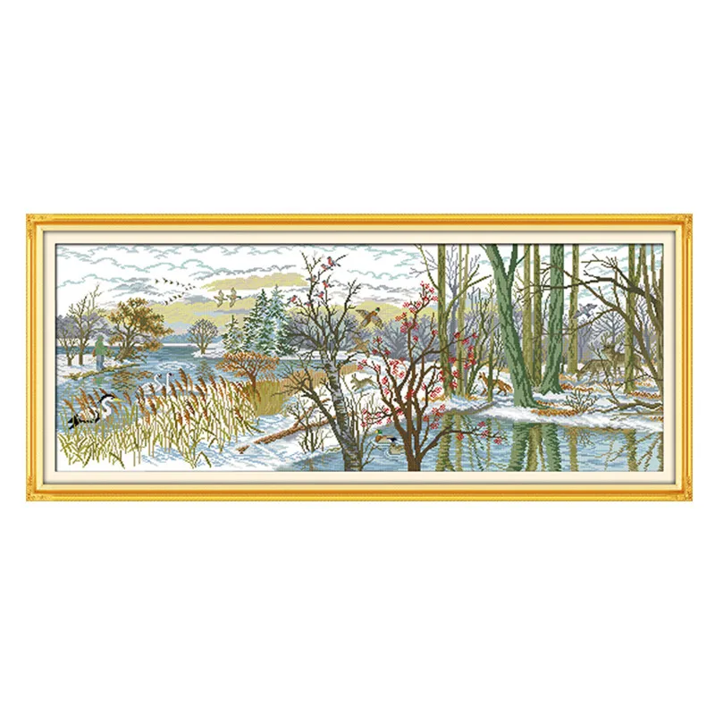 

Beautiful lake cross stitch kit 14ct 11ct count printed canvas stitching embroidery DIY handmade needlework