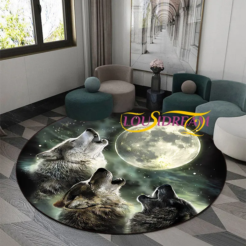 The Cartoon Animal wolf Round Carpet for Living Room  Kids Room Floor Mat Anti Slip  Computer Chair Mat Bedroom Rug Home Decor