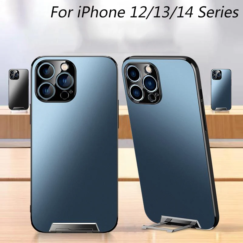 

luxury Metal Invisible Bracket Phone Case For iPhone 14 Pro Max 14Plus Built-in holder Stand Back Cover For iPhone 12 13 Pro Max