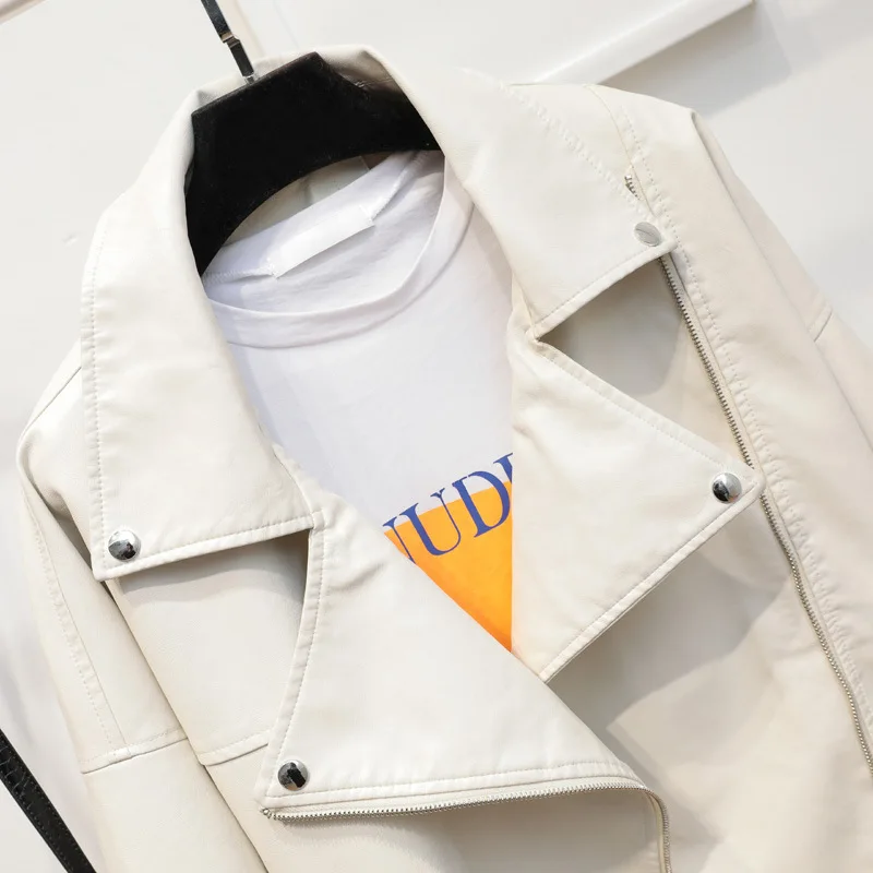 Locomotive leather women 2023 autumn clothes new suit collar wind handsome leather jacket short coat