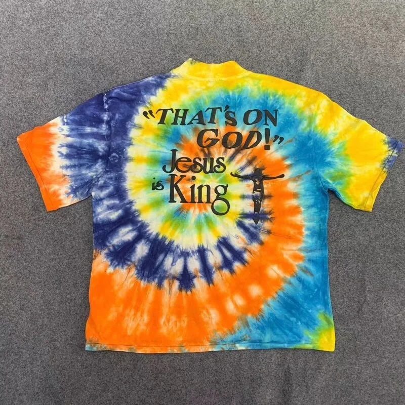 

Hop 20ss Latest Hip Summer Kanye West Tie dye 3D Printing Jesus Is King TRUST GOD T Shirt Men Women Cotton Tees