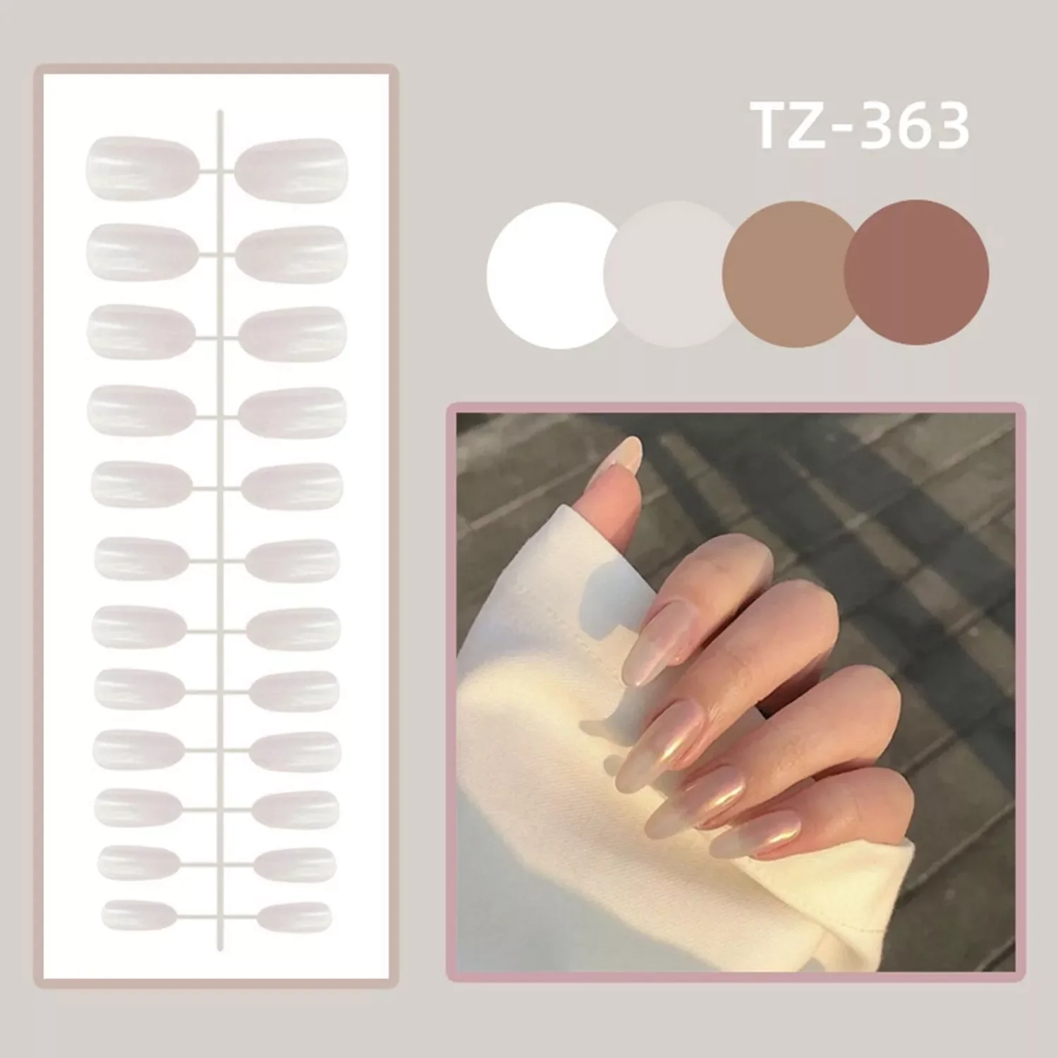 

Press On Nails Artificial Full Cover Nail Tips With Press Glue Fake Nails Wearable Pearl Round Head False Nails