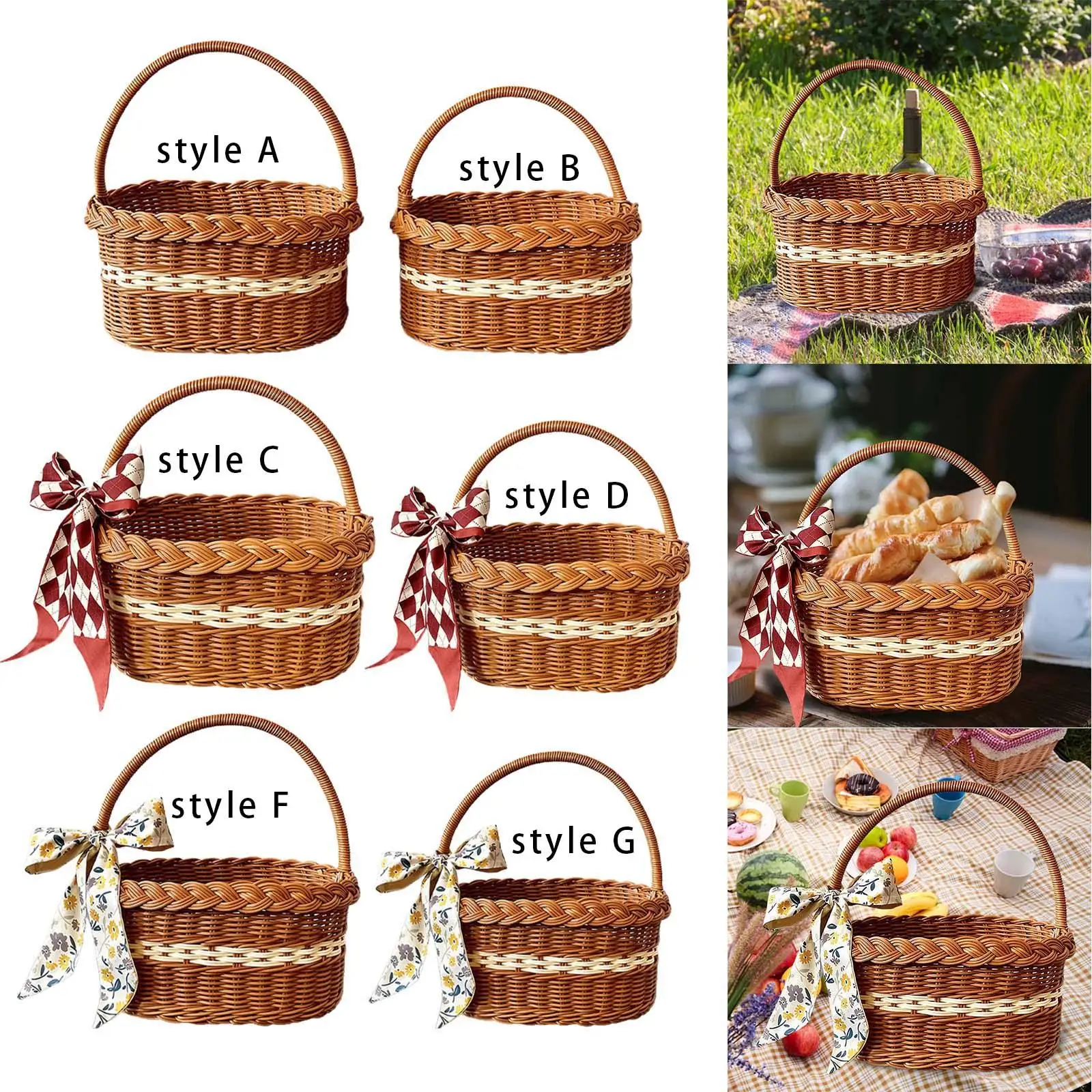 

Picnic Baskets with Handles Plant Pot Containers Handmade Woven Basket Hand Woven Storages Basket for Outdoor Fruit Decoration