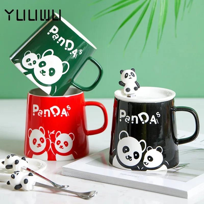 

Cartoon Panda Mug Three-dimensional Ceramic Coffee Cup with Lid Spoon Office Home Couple Cup Breakfast Milk Drink