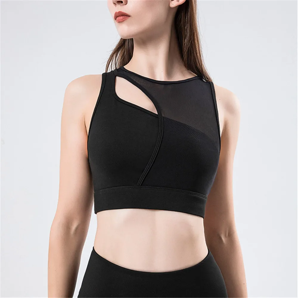 

CHRLEISURE сетчатый спортивный бюстгальтер в стиле пэчворк, сексуальное красивое нижнее белье для фитнеса на спине, женский тренировочный укороченный топ, дышащий спортивный жилет