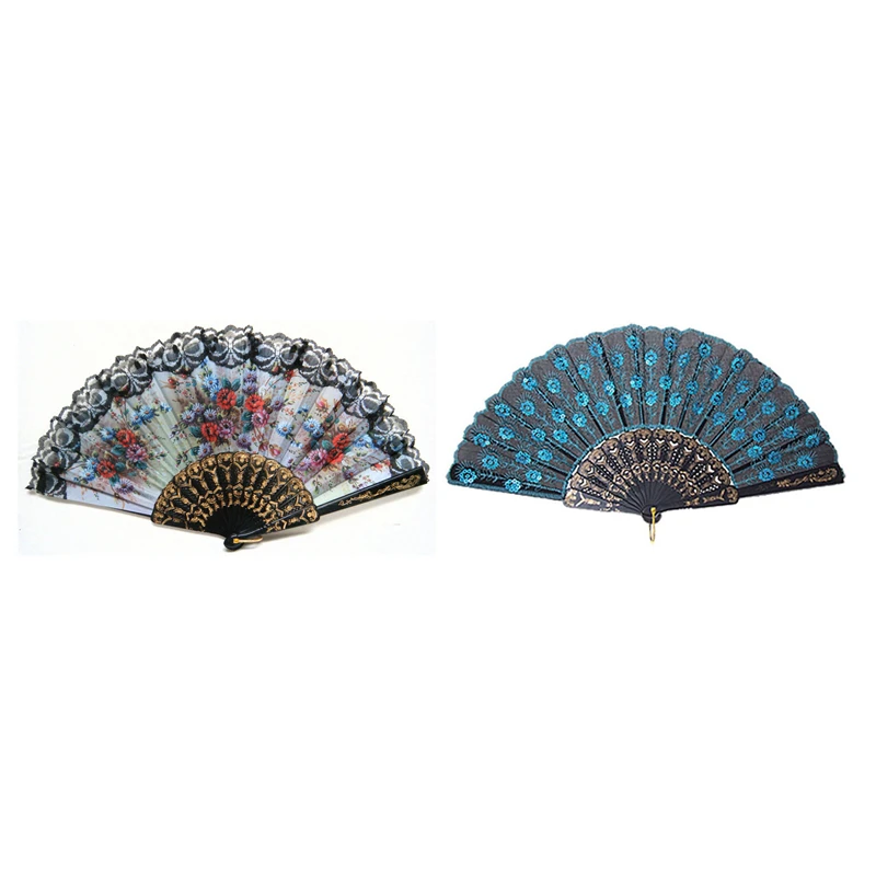 

Блестки с узором павлина, Декоративный синий цвет и испанский стиль, ручной вентилятор, декоративный дизайн