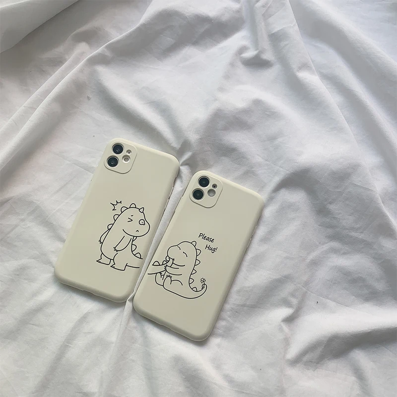 

Cute Dinosaur Couple Silicone Phone Case For iPhone 11 12 13 Pro Max Mini X XS Max XR 7 8 Plus SE2020 Full Lens Protection Cover