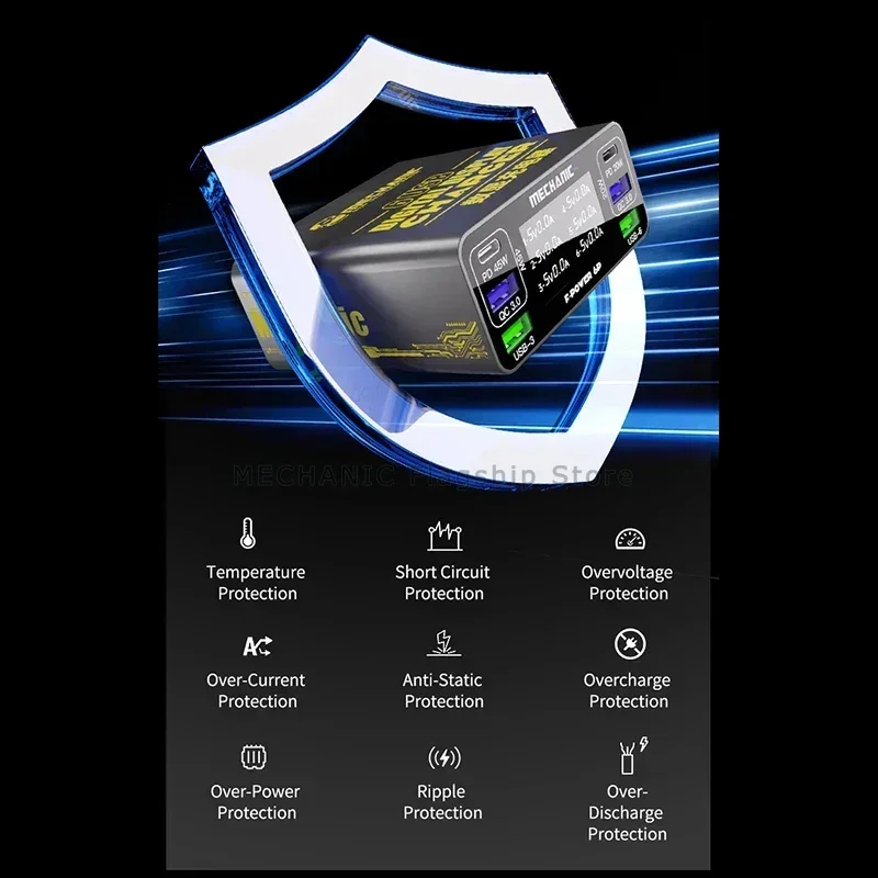 MECHANIC F-Power 6 Быстрое зарядное устройство USB 40 Вт Зарядка с цифровым дисплеем для