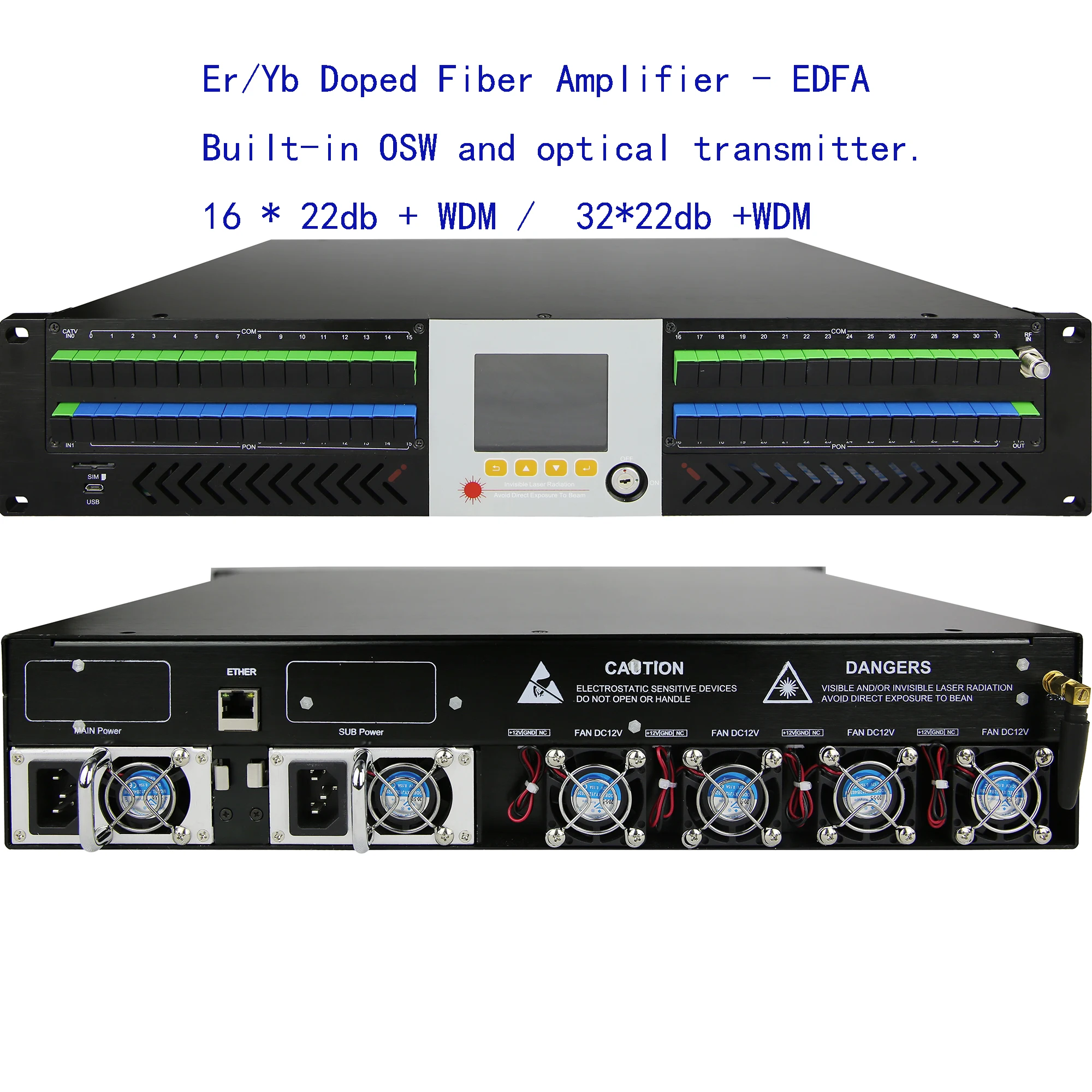 тройной видео OSW+OT+EDFA+WDM 16x22 дБм 32x22 с кабелем оптоволоконного усилителя WDM 1550 нм
