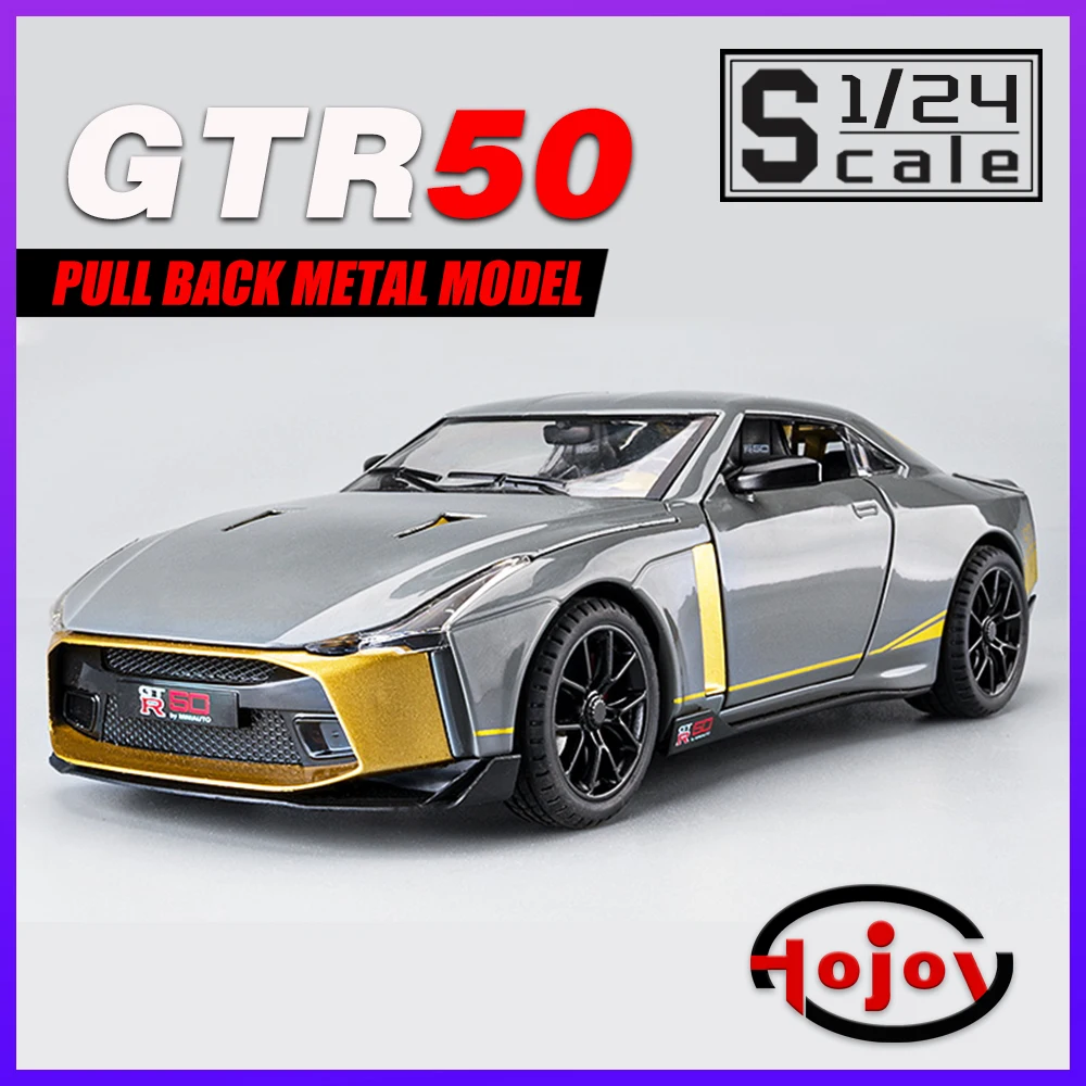 

Scale 1/24 GTR50 Metal Diecast Alloy Toy Vehicles Cars Models for Boys Children Kids Skyline Ares R34 R35 Sound and Light