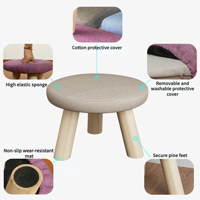 Household Fabric Small Stool Adult Fashion Small Bench Modern Minimalist Solid Wood Chair Round Stool Low Stool Taburete Bajo images - 6