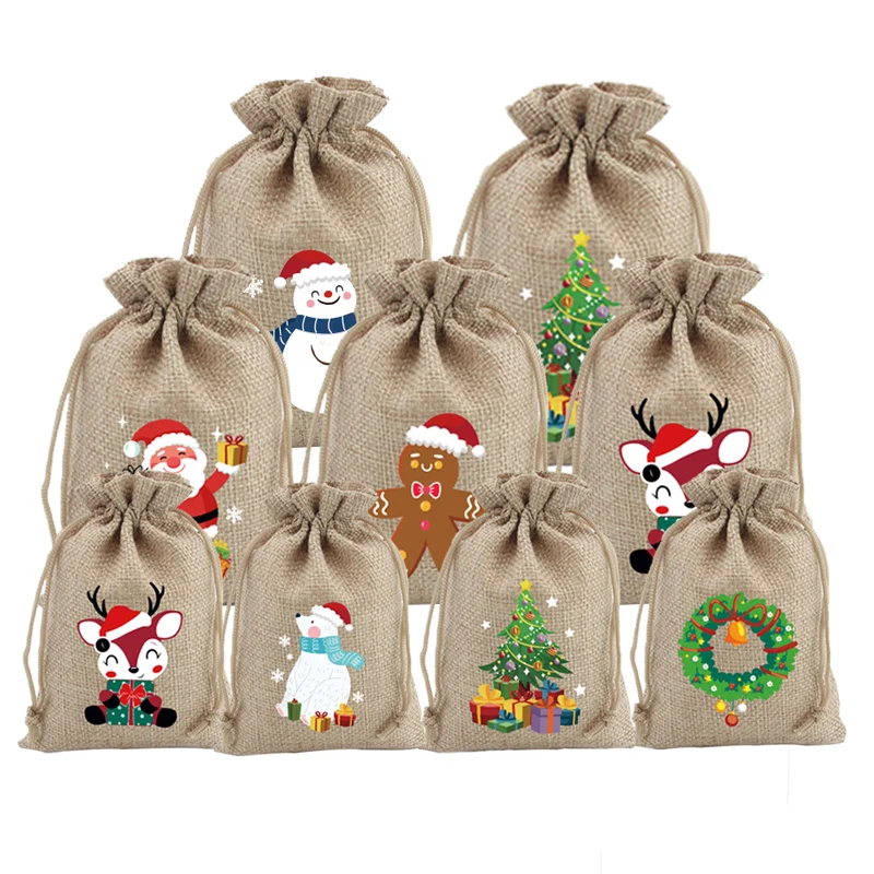 5Pcs/Lot Natural Jute Bags 10x14 13x18cm Christmas Drawstring Pouches Gift Bag Nice Candy Bracelet Jewelry Packaging Bags