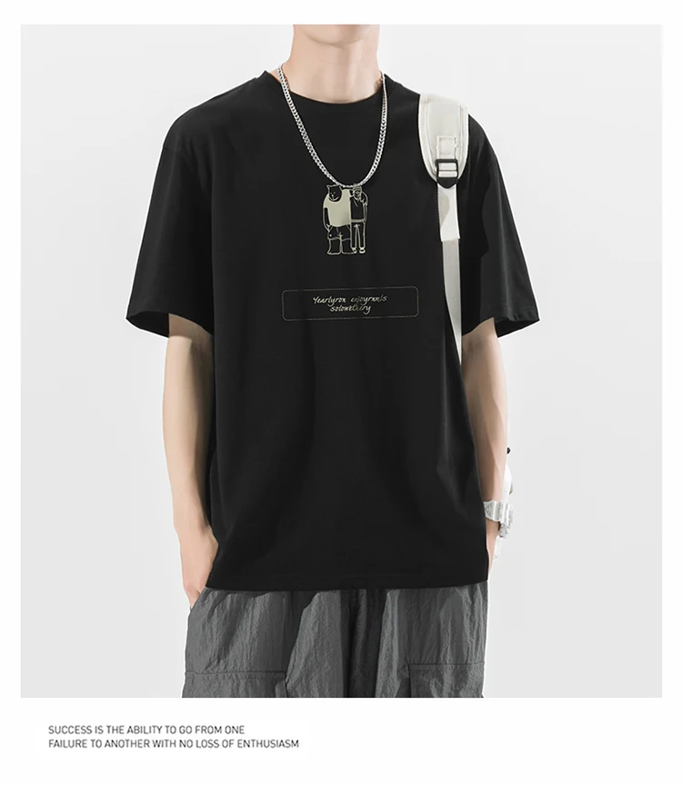 

M5164 Pure cotton short-sleeved men's 2022 summer thin loose round neck t-shirt half-sleeved bottoming shirt top