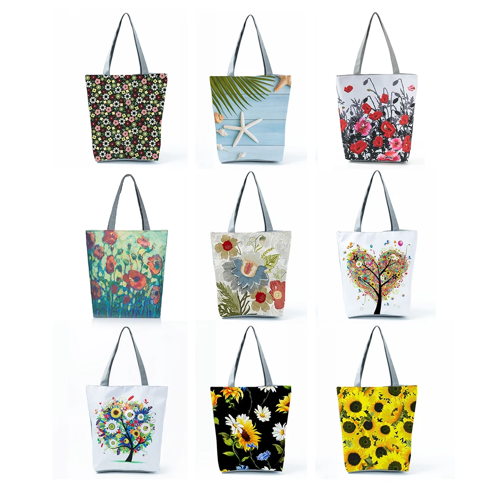 

Сумка-тоут женская с цветочным принтом, модный вместительный саквояж на плечо, дорожные принадлежности для покупок