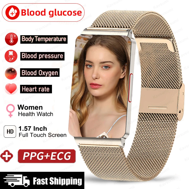 

Non-invasive Blood Glucose Smart Watch Women Men Blood Pressure Measurement Thermometer Health Watches ECG+PPG Ladies Smartwatch