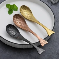 304 stainless steel fish shape spoon dessert coffee spoon multifunction long handle dinner soup spoon creative flatware