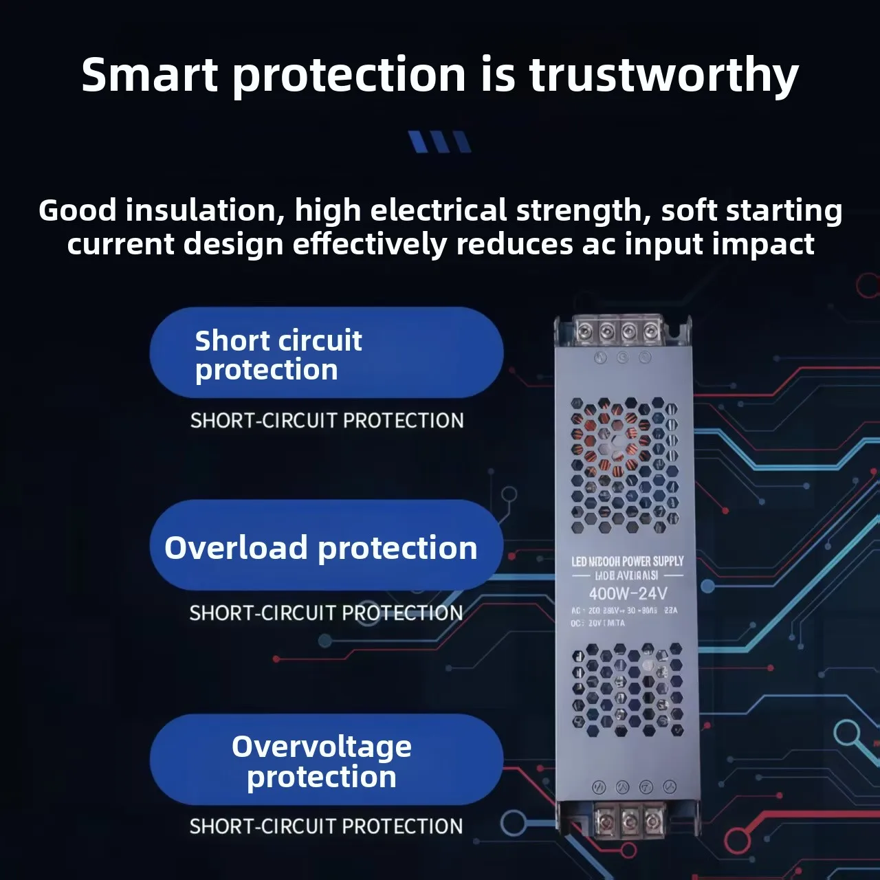 Блок питания DELAN 12 В 24 В 60 Вт 100 Вт 200 Вт 300 Вт 400 Вт 180 В 220 В 264 В переменного тока до 12 24 В постоянного тока Трансформатор освещения драйвера светодиодной ленты