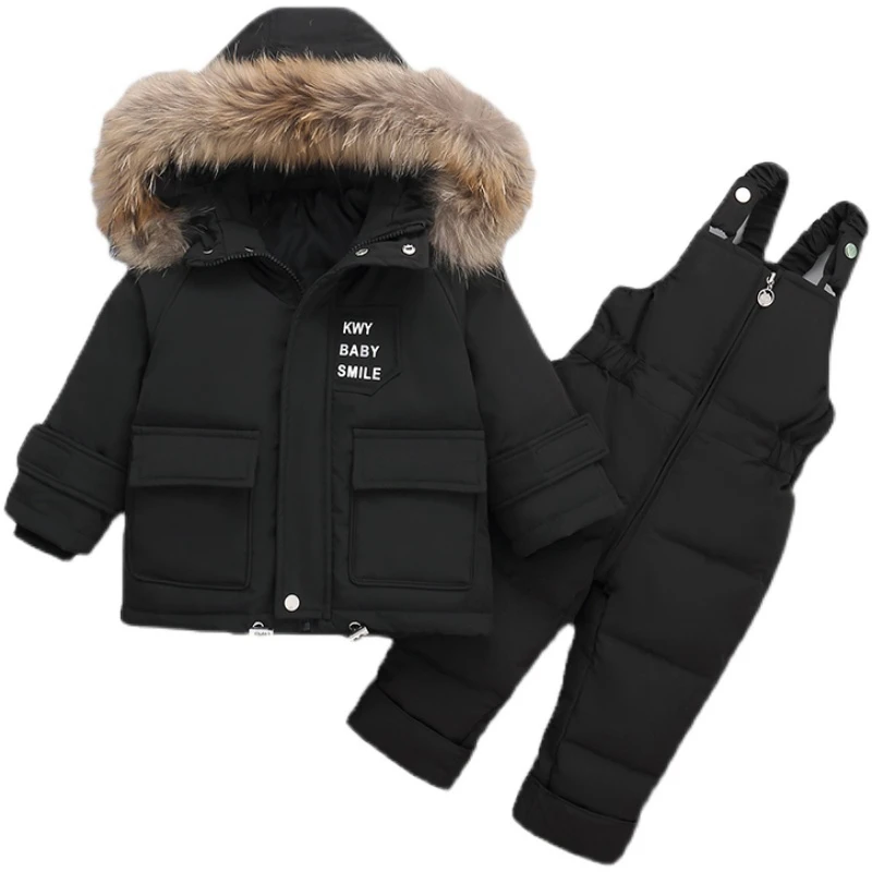 Winter Children Clothing Set Baby Boy Girl Clothes Warm Down Jacket Coat Jumpsuit Snowsuit Kids Parka Real Fur Overalls Overcoat images - 6