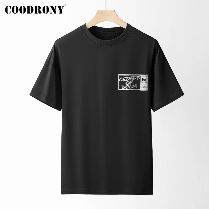 

COODRONY брендовая уличная одежда из чистого хлопка Harajuku футболка с круглым вырезом и короткими рукавами Homme классические футболки высокого ка...