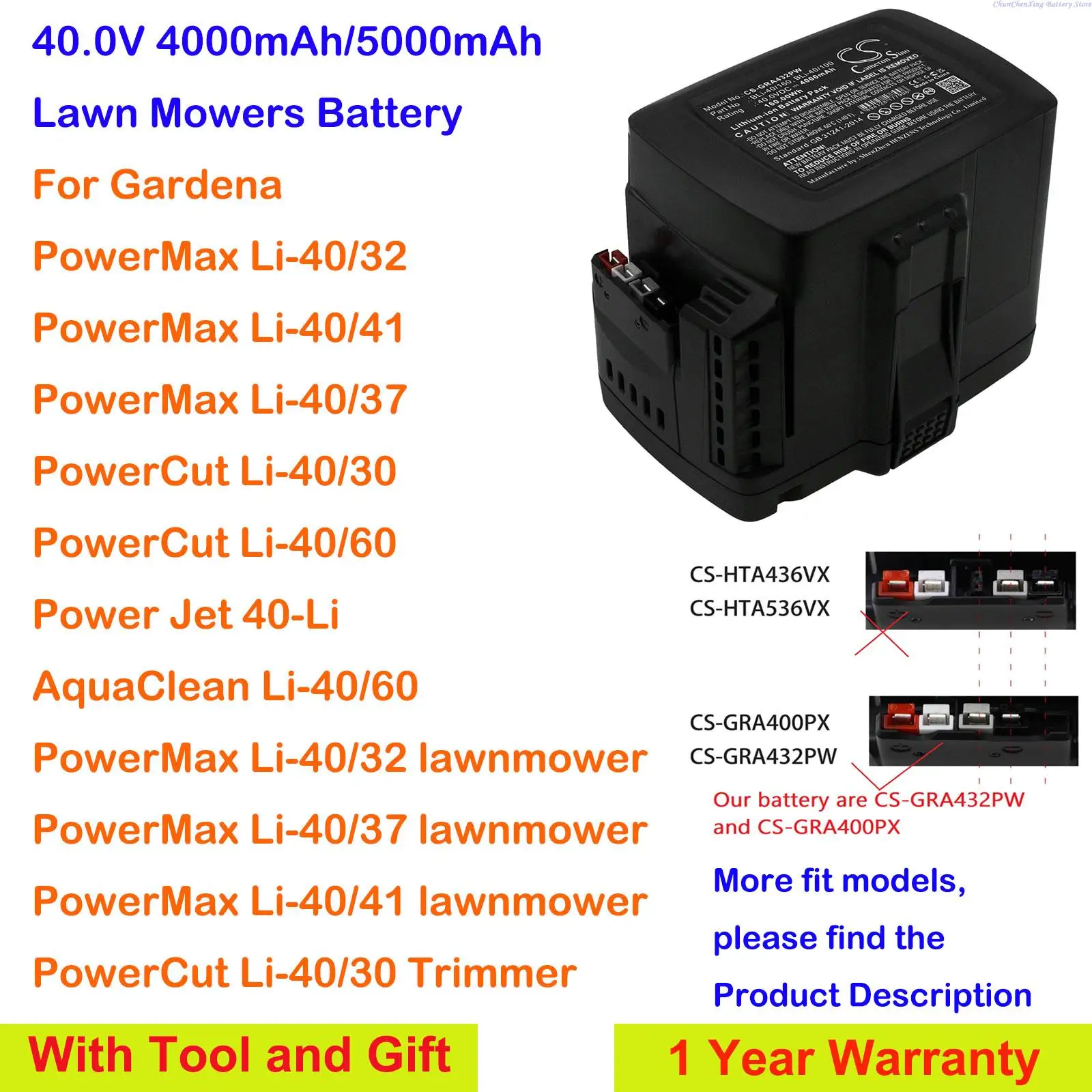 

OrangeYu 4000mAh/5000mAh Lawn Mowers Battery for Gardena PowerMax Li-40/32 (/41, /37, /30, /60), 115iL with tool and Gifts