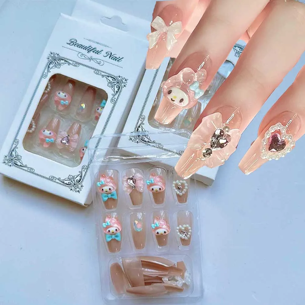 24 шт. милые мультяшные накладные ногти с мелодиями японская Корея бантом и