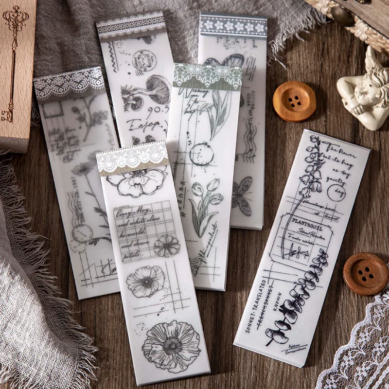 

ICE YOYO 30Pcs Vintage Stickers Transparent Sulfuric Acid Paper Scrapbooking Decorative Material DIY Diary Stationery Supplies