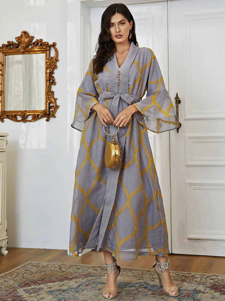

TOLEEN Women Luxury Elegant Maxi Long Dress 2022 Summer Casual Belted Embroidery Muslim Turkey Arabic Party Evening Robe Vestido