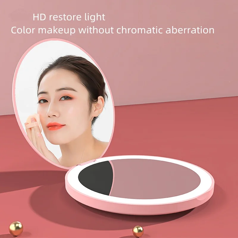 

Ручное зеркало для макияжа со светодиодной подсветкой, увеличение 1X 2X, перезаряжаемые карманные косметические компактные складные зеркала...