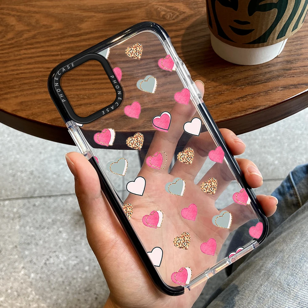 

Love Heart Phone Case for iPhone 14ProMax 14Plus 13 12 11 Pro Max Luxury Transparent Soft Silicone Back Cover Protection Shell