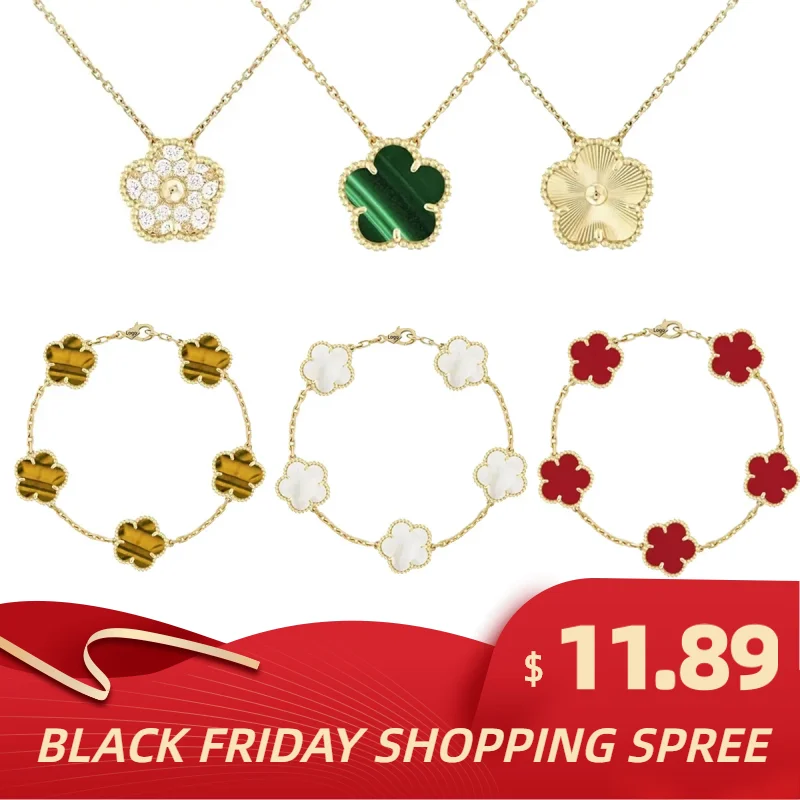 

Lucky Flower Clover Necklace 18K Gold Plated Fashion Trend Natural Shell Gift for Luxury Jewelry Necklace for Daily Party