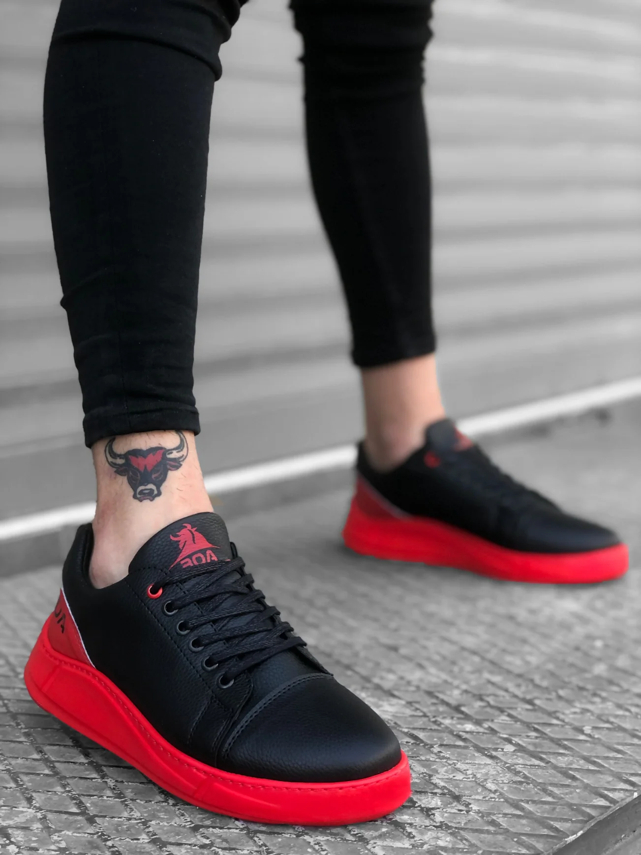 

BveA Store men's fashion spring summer winter comfortable daily ER0171 Laced Black Red High Outsole Male Boots