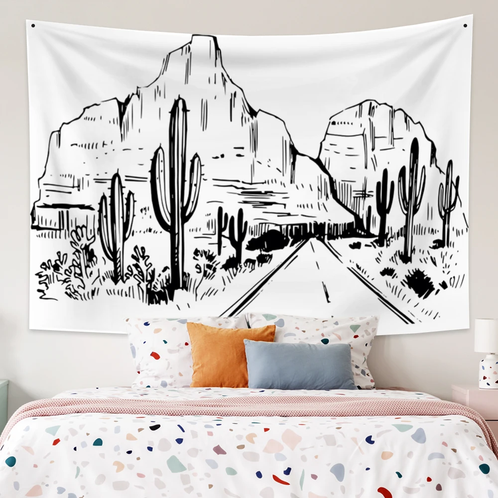 

Cactus Highway American West Minimalist Art Tapestry Wall Hanging Aesthetics Bohemian Hippie Planet Bedroom Kawaii Room Decor