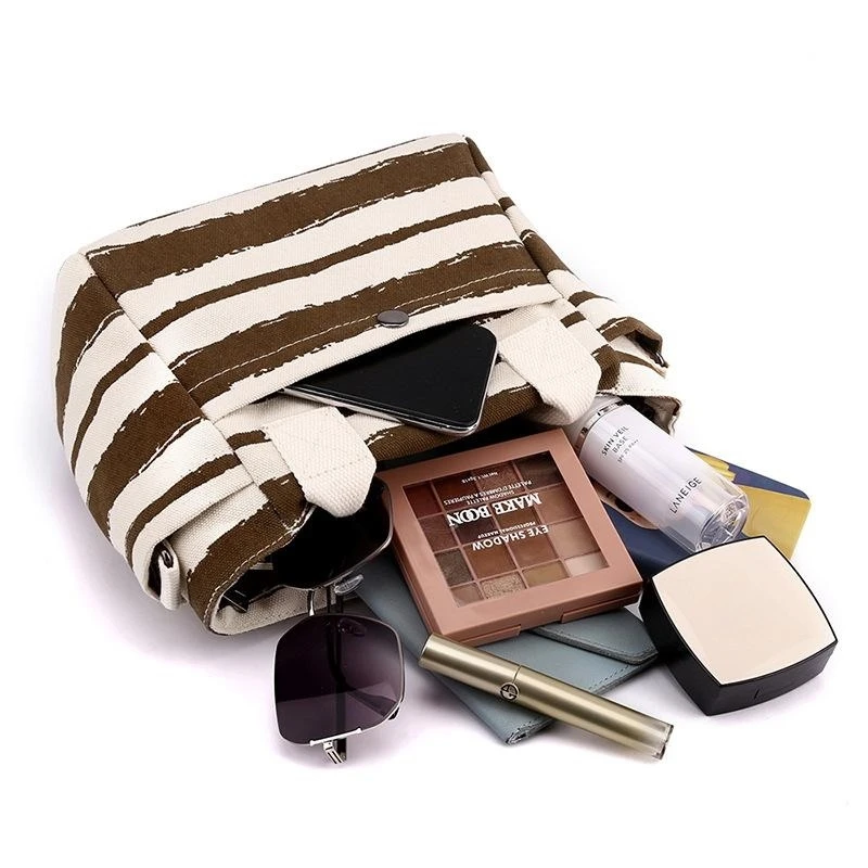 Canvas Shoulder Bag with Stripes,Trendy Women