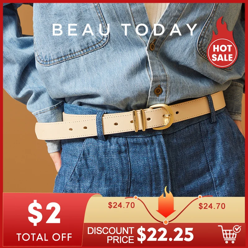 BeauToday Belt Women Cow Leater orsesoe Buckle Sewin Retro Desiner Ladies Jeans Dress Waisand andmade 91005