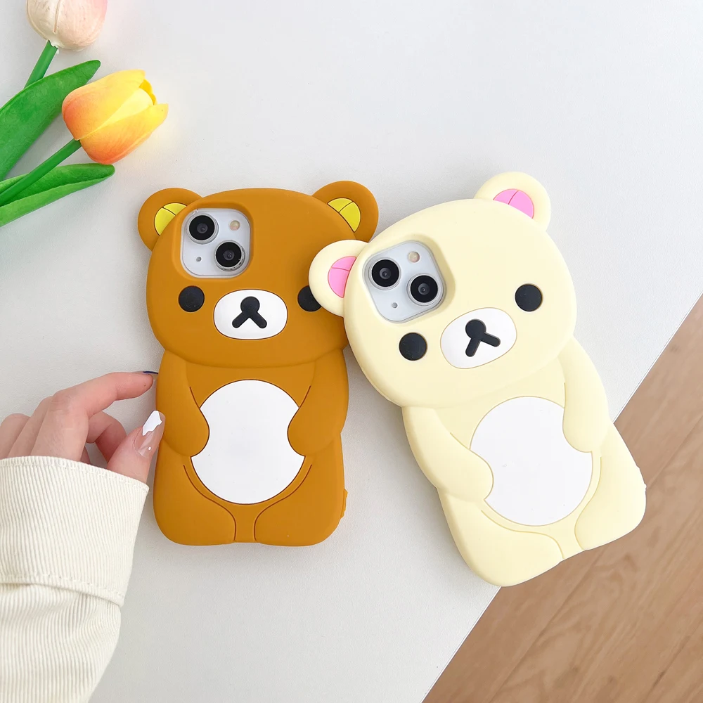 Милый чехол для телефона с 3D медведем Rilakkuma iPhone 11 12 13 14 15 Pro Max противоударный