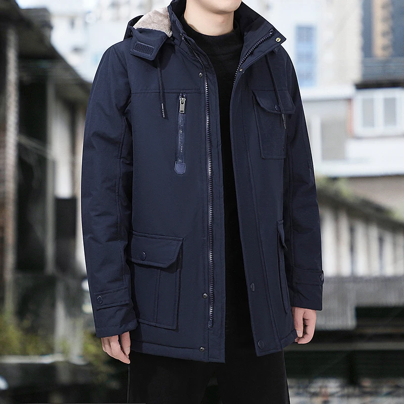 2022 Men Winter Medium length Parkas Warm Thick Hood Jacket Coat Man Outwear Warm Classic Windproof Parka Male Military Overcoat