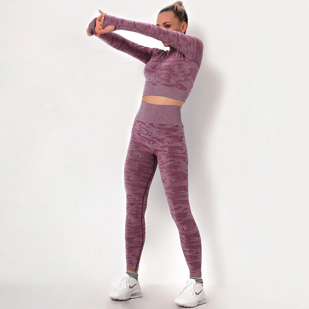 2Pcs Gym Set Women Seamless Yoga Set Workout Clothes For Women Sportswear Long Sleeve Shirts Yoga Leggings Fitness Sport Suit