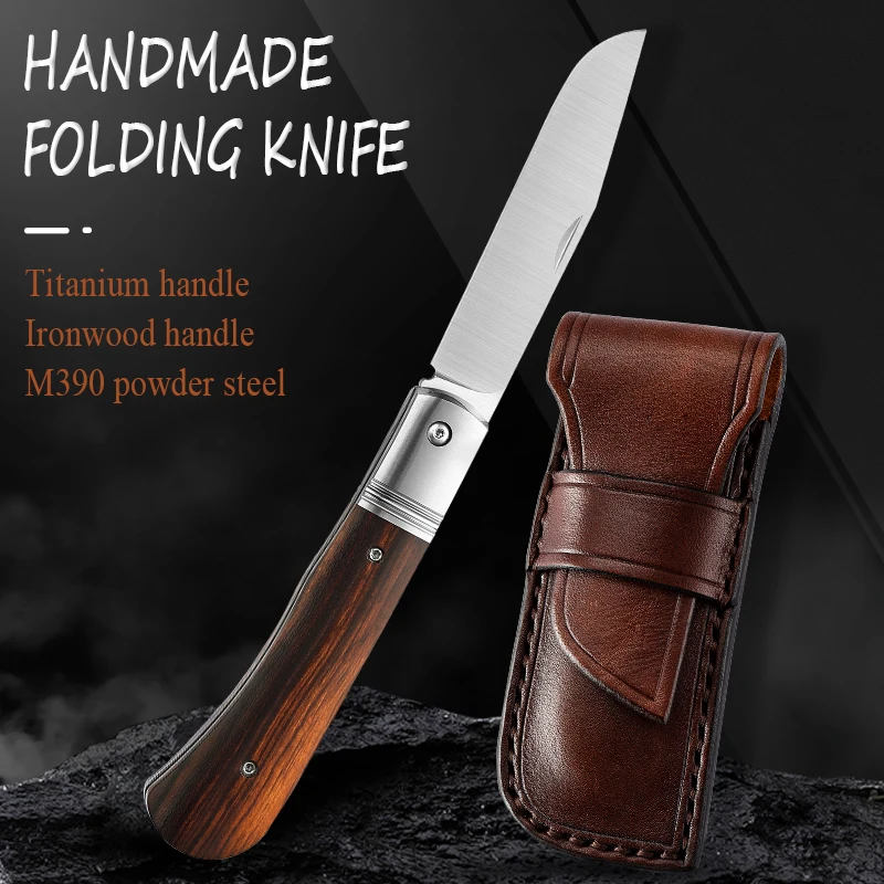 

Barlow Folding Knife TC4 Titanium Alloy Iron Wood Handmade Pocket Knife 3 Inch M390 Blade Hunting Camping Tool Outdoor EDC Gift