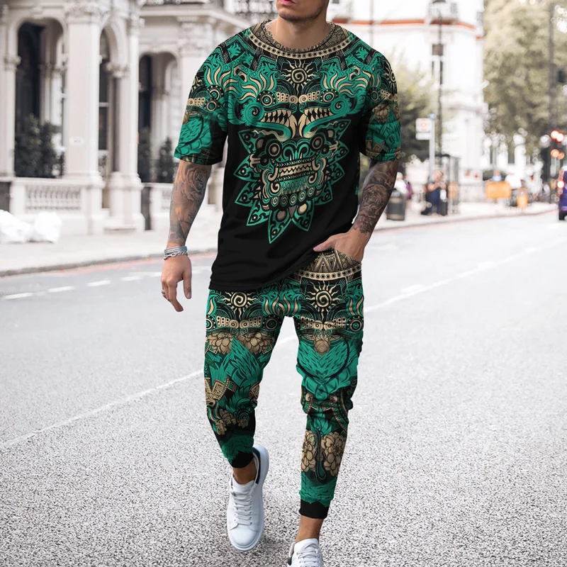New Product 3d Digital Printing Trousers -Short Sleeved Trousers Suit Fashion Hip -Hop Trendy  Casual And Comfortable  Men's set