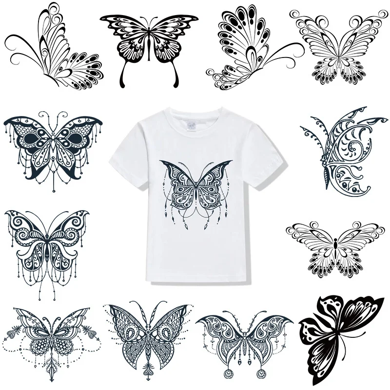 

Cute Animal Black Butterfly Patches Iron On Patch Heat Transfer Stickers For Clothes DIY T Shirts Washable Applique