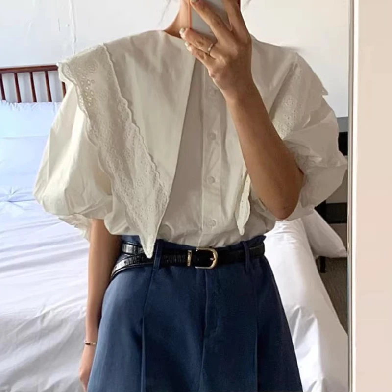 Нишевый дизайн женская блузка с острым воротником осень 2024 корейские шикарные