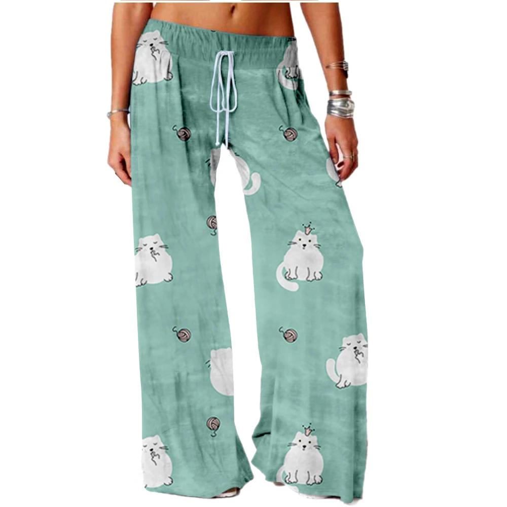 

Cross Border Women's Cat Print Track Pants Wide-Leg Track Pants