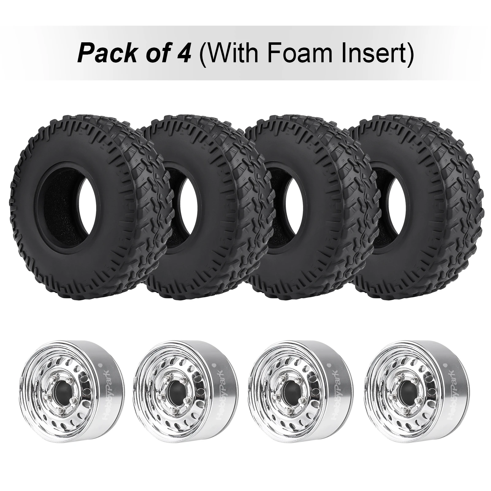 Колеса и шины HobbyPark Chrome Steel 1.0 Beadlock с отрицательным вылетом для моделей 124 Axial SCX24 FCX24, запчасти для тюнинга (art.: 3920dacc1dafe) - 3920dacc1dafe