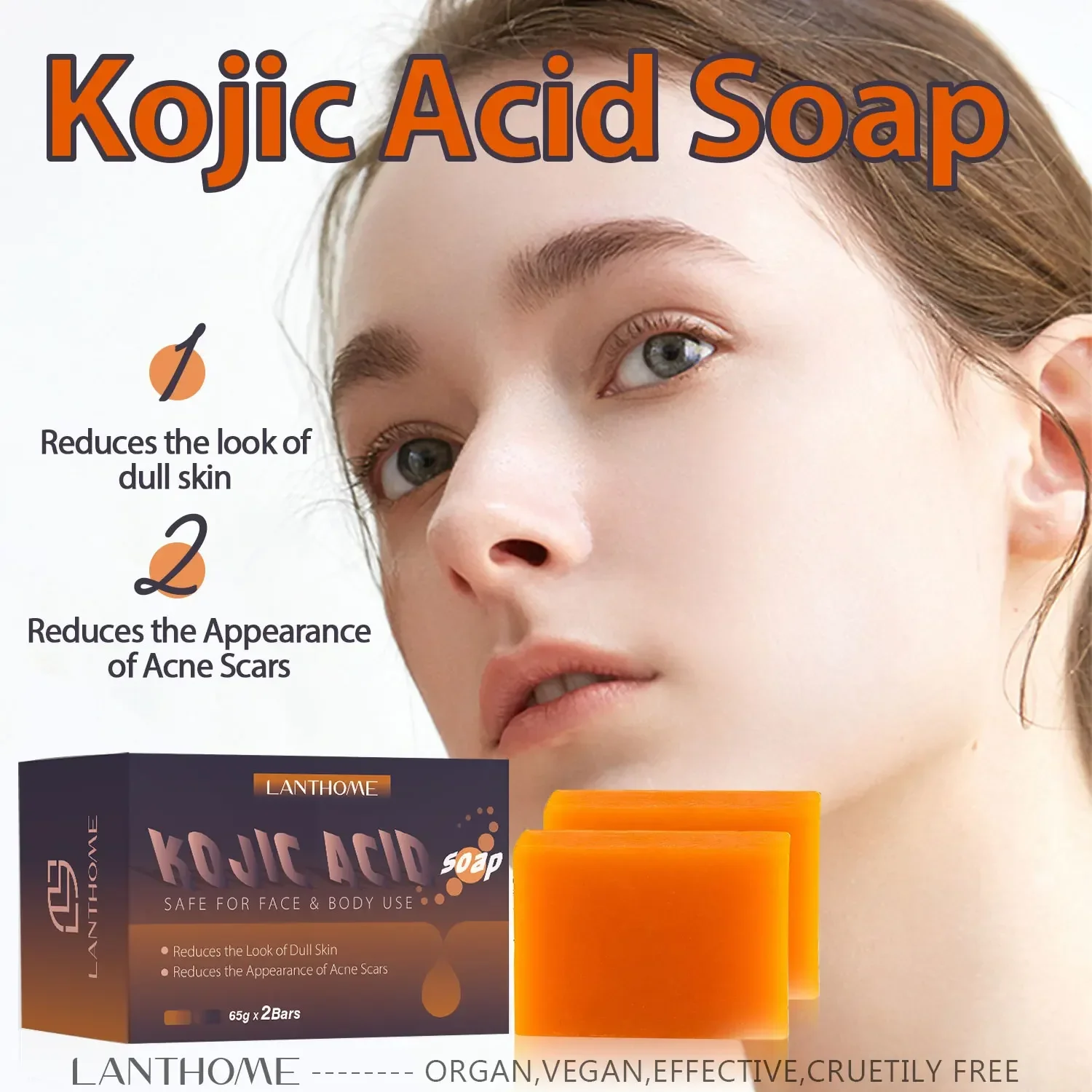 

65gx2 Kojic Acid Dark Spot Freckle Remover Soap Bars Retinol Anti Aging Whitening Hand Make Brighten Soap Underarm Body
