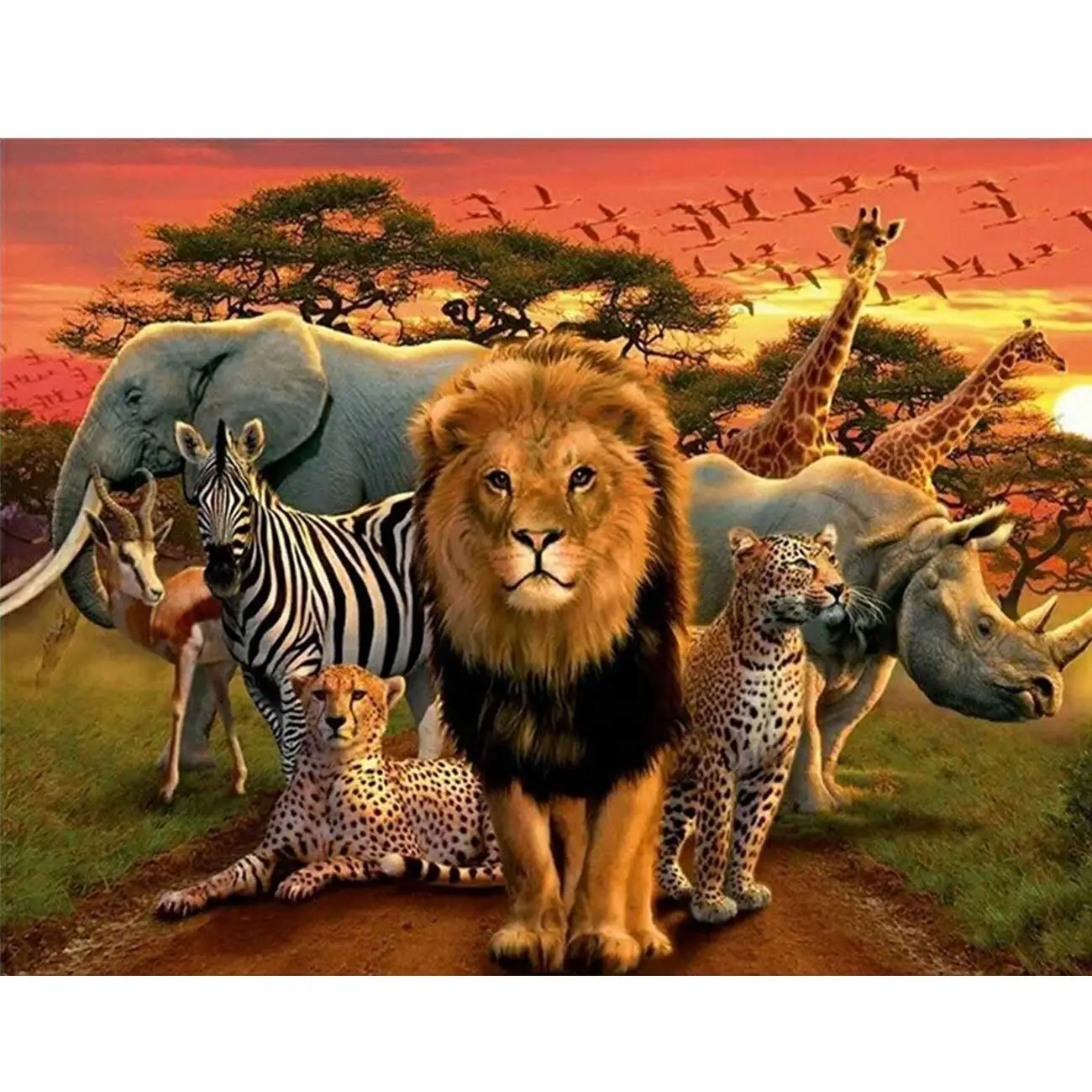 

5D Diamond Painting Full Drill Lions, Zebras, Tigers, Elephants, Leopards by Number Kits, DIY Diamond Set Arts Craft 00938