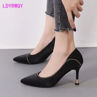 2022 new womens shoes pointy soft leather soft soles professional high heels thin heels shallow mouth korean single shoe women