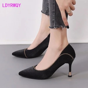 2022 New womens shoes pointy soft leather soft soles professional high heels thin heels shallow mouth Korean single shoe women