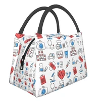 nursing supplies pattern insulated lunch bag for women leakproof funny nurse pattern thermal cooler lunch tote shoulder bag