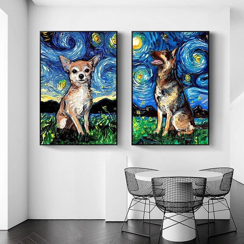 

Abstract Art Van Gogh's Dog Under The Stars Poster Starry Night Dog Canvas Oil Painting Wall Art Picture Home Decor ( No Frame )