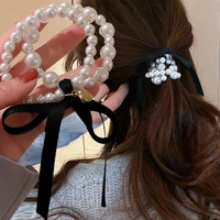 2022 love bow double layer pearl hair rope korean fashion hair ring hair bands personality simple hair accessories female